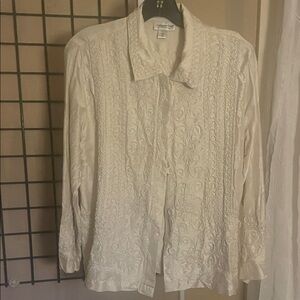 Coldwater Creek Ivory Embroidered Button Down Shirt